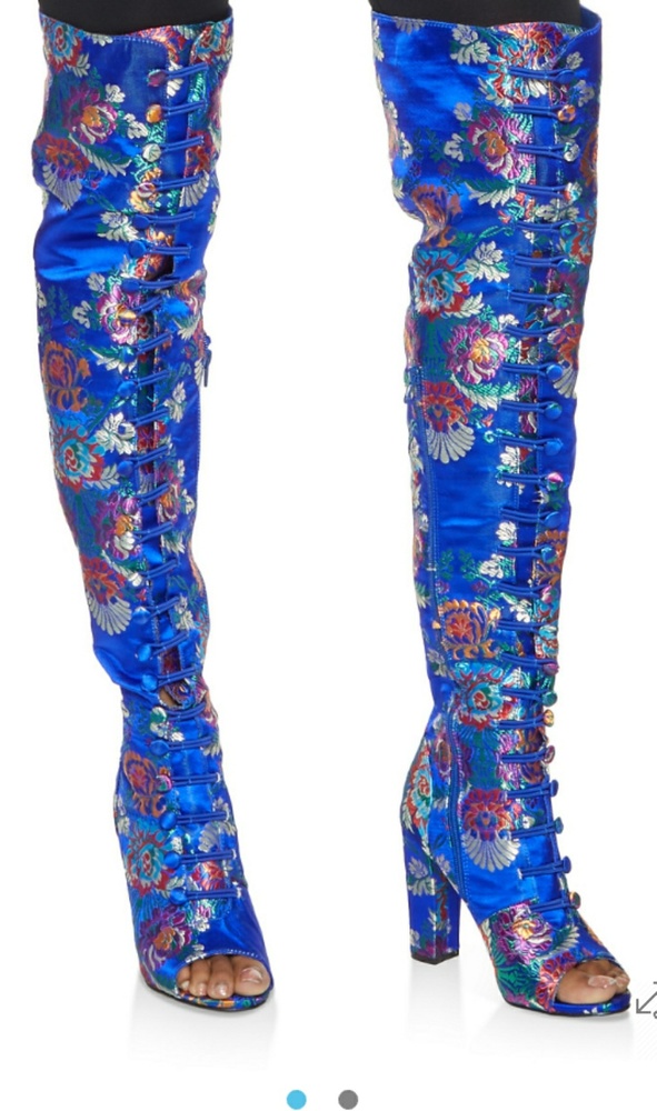 Blue Floral Printed Boot